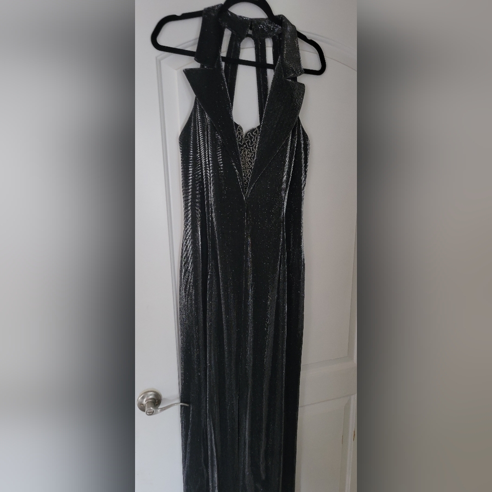 Black Shimmer and Beaded Tuxedo Dress